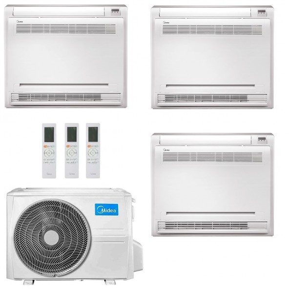 Midea Trial Split 9+9+18 Btu Pavimento M4OE-28HFN8-Q con 2 unità MFA2U-09HRFNX(GA) + MFA2U-17HRFNX(GA) Condizionatore R-32 Midea