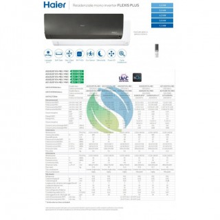 Haier Mono Split 18000 Btu Flexis Plus Nero AS50S2SF1FA-MB3 1U50S2SJ2FA-2 Condizionatore WiFi A++ A++ Inverter R-32 Haier