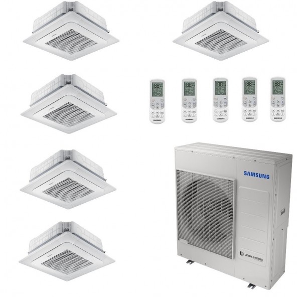 Samsung Penta Split 7+7+7+7+9 Btu Serie Cassetta 4 Vie Mini WindFree AJ100TXJ5KG/EU Condizionatore Bianco WiFi Opzionale R-32...