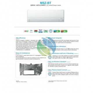 Mitsubishi Unità Interna 7000 Btu MSZ-BT20VGK 2.0 KW Bianco MSZ-BT WiFi R-32 Mitsubishi