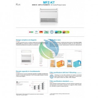Mitsubishi Mono Split 9000 Btu Pavimento MFZ-KT25VGK SUZ-M25VA Condizionatore Bianco MFZ-KT WiFi A++ A+ R-32 Mitsubishi
